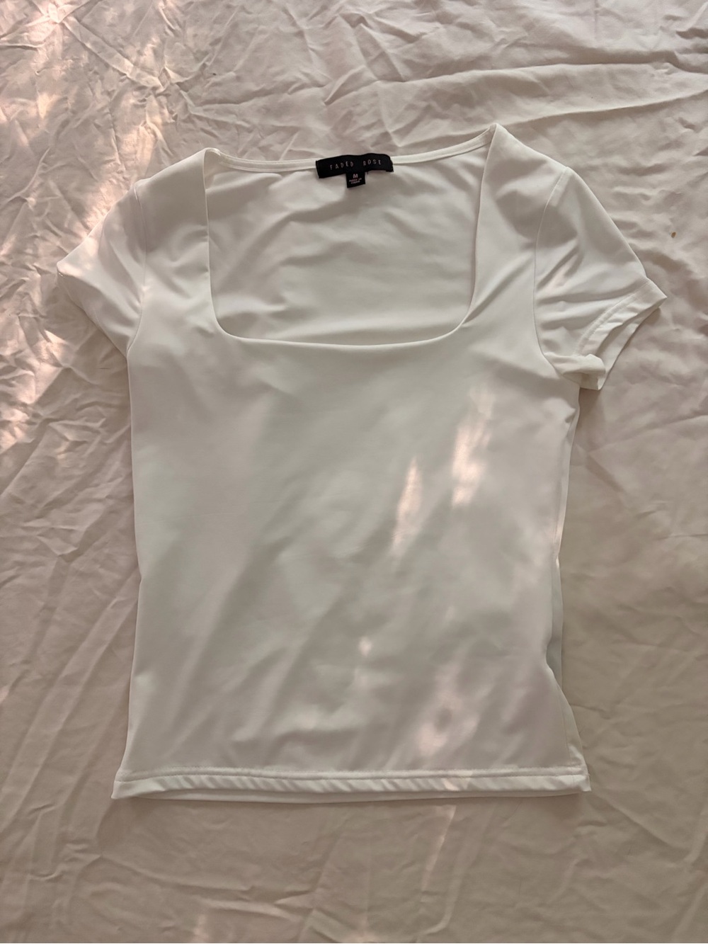 White Square Neck Short Sleeve Top